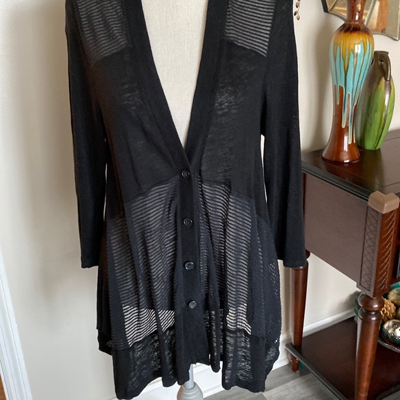 Black lightweight button down or open sweater - Picture 8 of 10